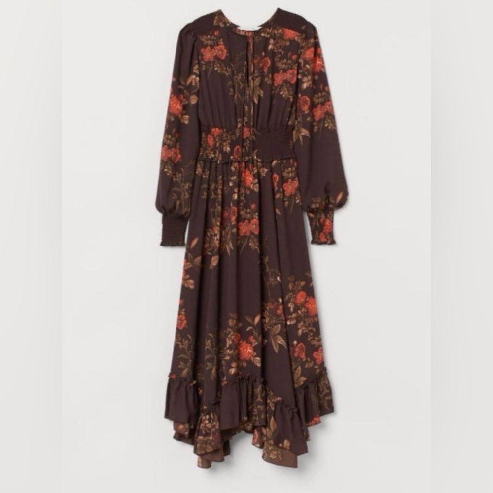 H&M Brown Floral Long Sleeve Dress size 12